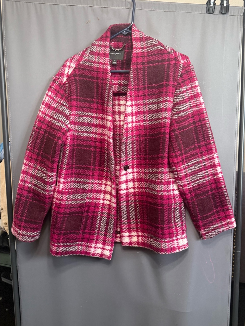 Banana Republic Pink and Burgundy Plaid Blazer